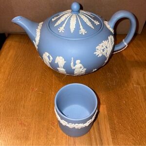 1976 Vintage Light Blue Wedgewood Jasperware Teapot and Cup